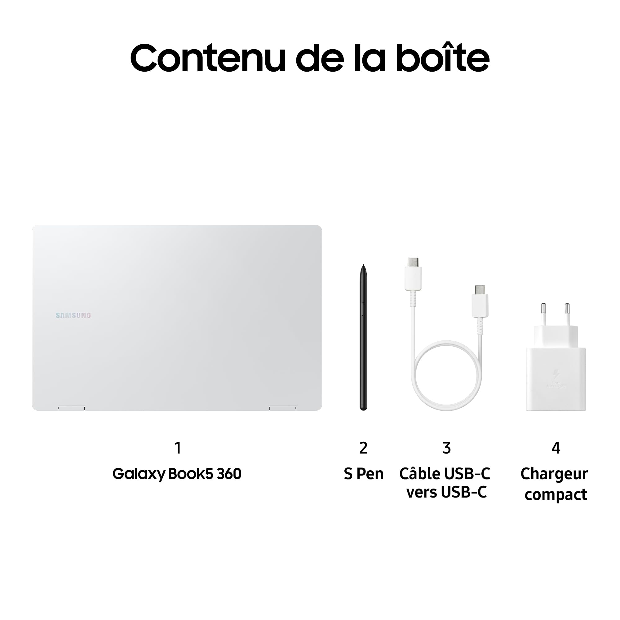 Samsung Galaxy Book5 360 15.6", Copilot+PC, Ordinateur Portable avec IA, Processeur Intel Core Ultra 7, Mémoire 16Go RAM, Stockage 512Go, Clavier AZERTY Fr, Argent