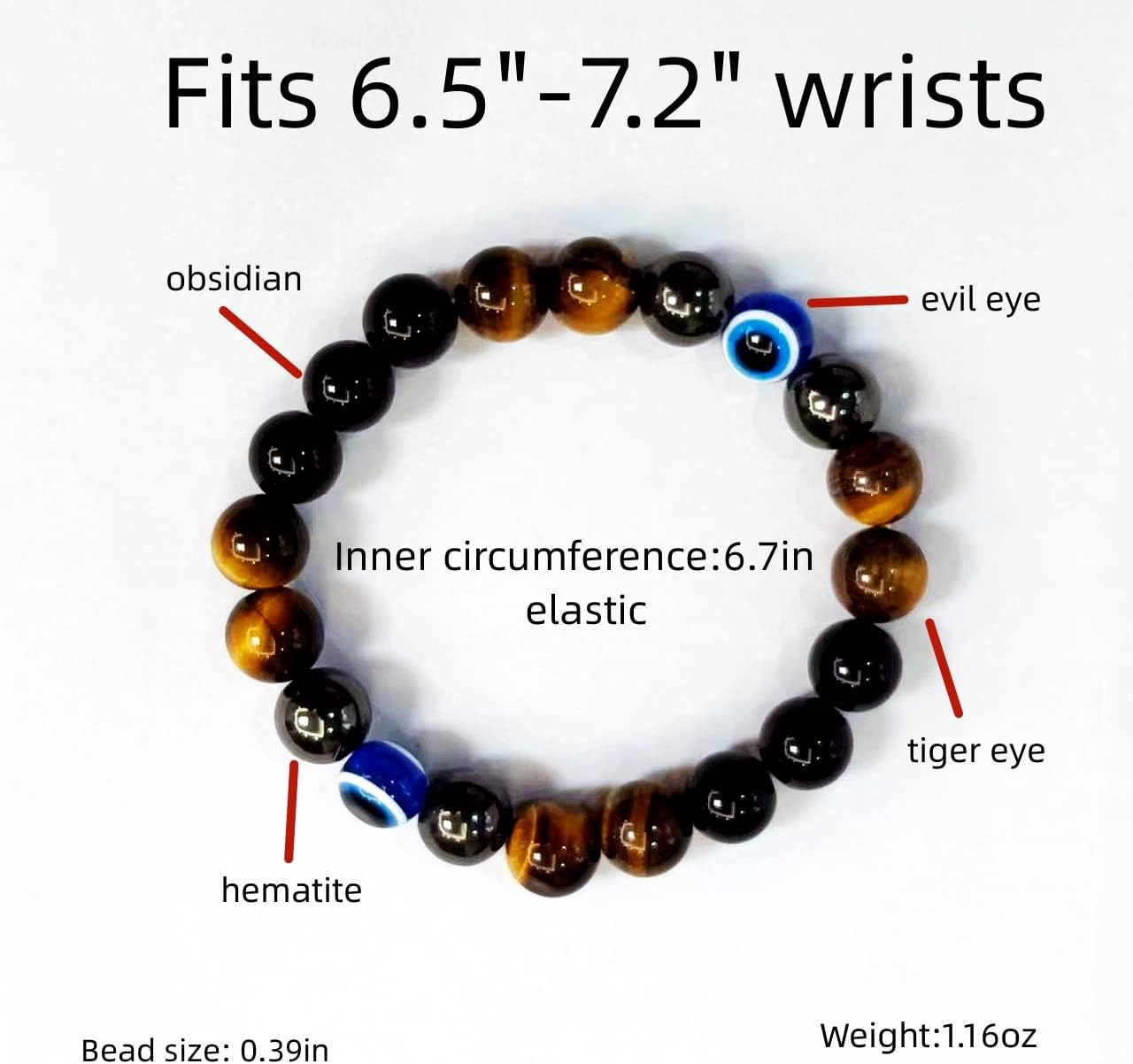 Evil Eye with Hematite Black Obsidian Tiger Eye Stone Triple Protection Bracelets for Men Women, Crystal Healing Stone Bracelet Bring Luck Prosperity and Happiness Jewelry - Image 4