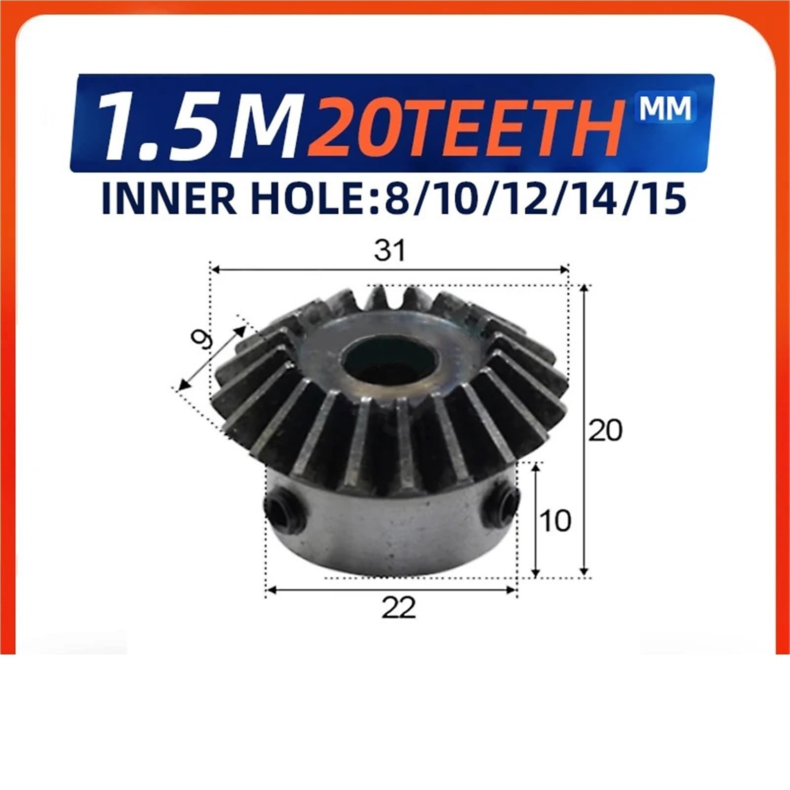 Engrenage conique 1,5M20T, diamètre du trou 8/10/12/14/15/16 mm, acier au carbone 45#, 90 degrés, 8 à 20 pièces(8pcs,1.5M20T 14mm hole)