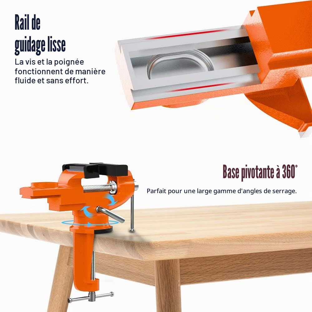 Nuovoware Largeur de Mâchoire 70mm Étaux d'Établi, Étau avec Base Pivotante à 360 Degrés, Mâchoire Trempé Robuste et Antirouille, Pince de Table pour Travail du Bois Travail des Métaux Sciage - Orange