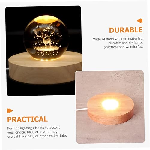 Miniatura 5 de IMIKEYA Soporte de lámpara de luz redonda Pantalla de madera Base de exhibición de vidrio Estante de exhibición de base de luz LED Soportes de