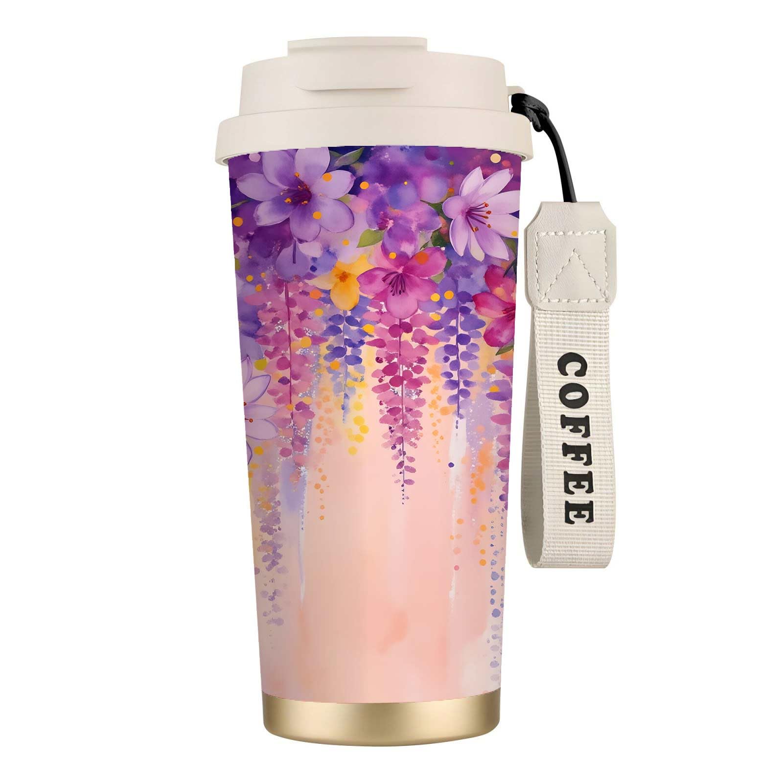 Premium 316 Stainless Steel Tumbler,Flower Keeps Hot 6H Cold 12H Travel Mug Reusable Hot/Cold Cup for Car, Home, Office (Violet Purple Pink, 18oz) 18 OZ White