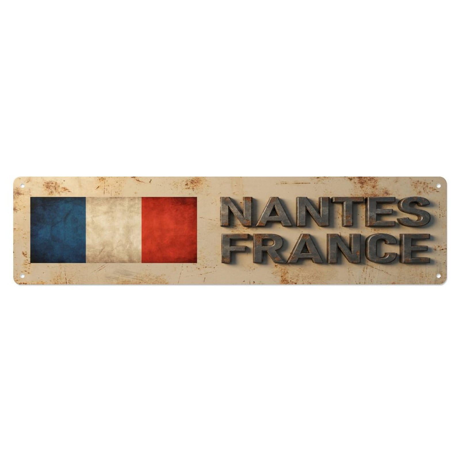 Metal Tin Sign Vintage Nantes France Flag Decor Rustic Travel
