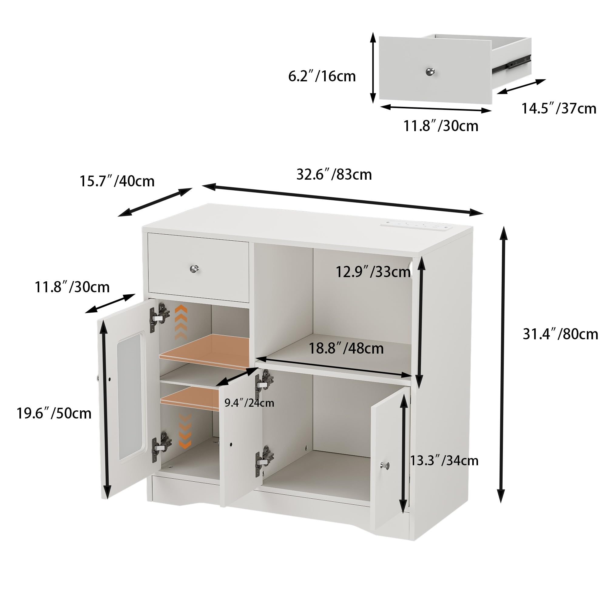 Aparador Cocina Mueble Auxiliar de Cocina Armario Buffet con Enchufe y LED, Mueble Microondas Cocina para Sala de Comedor Salón(Blanco, 83 x 40 x 80 cm)