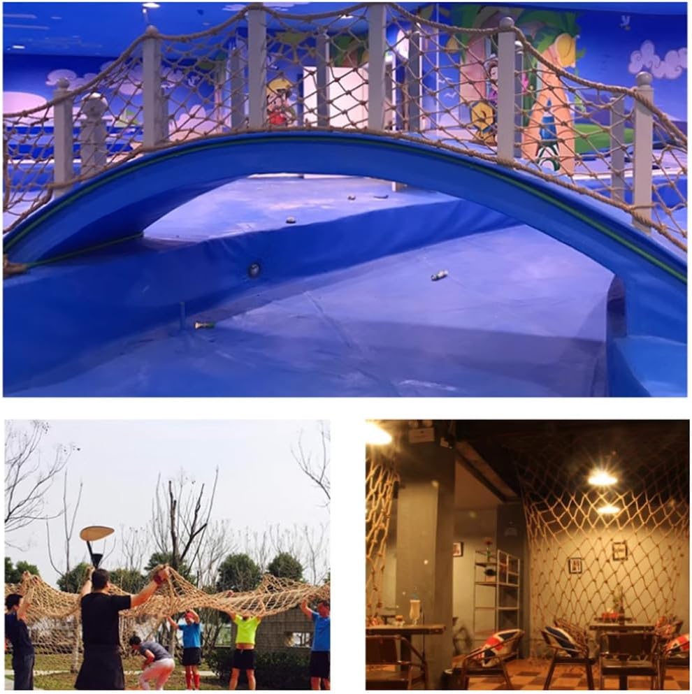 Children's Safety Net - 2x2m Durable Hemp Rope Mesh for Balcony, Stairs, Garden, Playground & Indoor - Strong Protection for Kids & Pets Against Falls