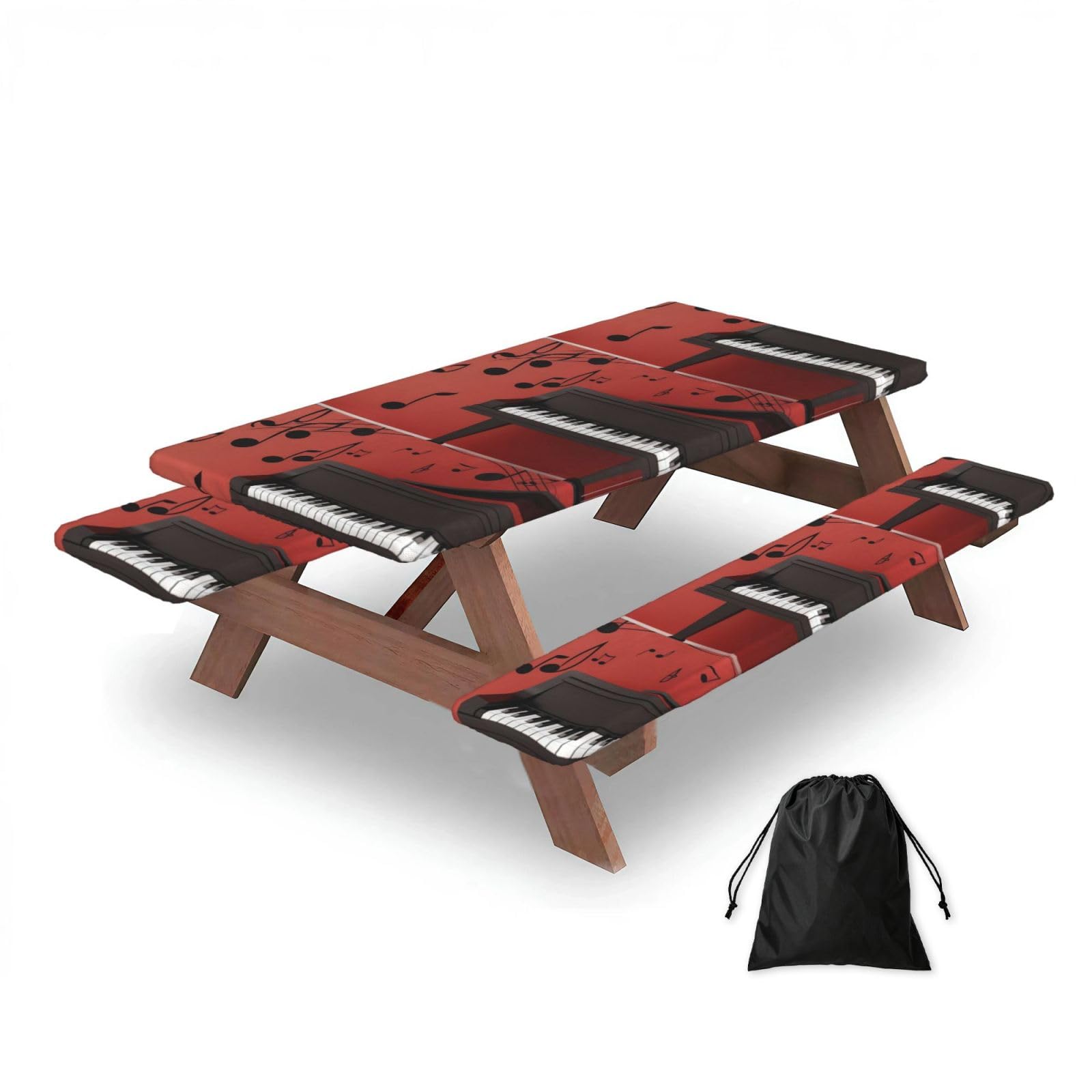 Dopklna As Picture Music Note Piano Printed, Picnic Table Cover With Bench Covers -Waterproof Elastic Fitted Tablecloth For Garden Camping Patio 76X152cm