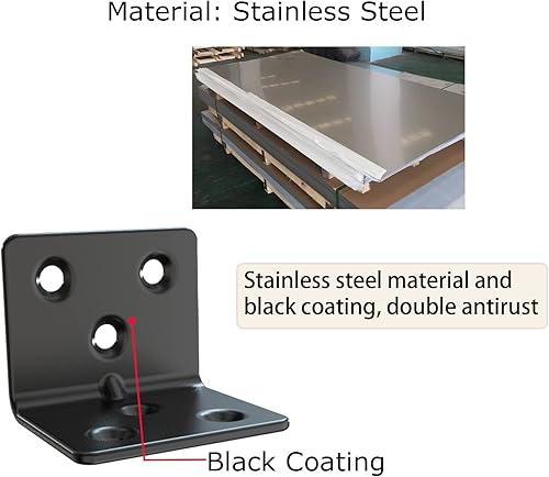 Miniatura 5 de Soporte de esquina de acero inoxidable negro, soportes de ángulo recto para juntas, soporte de esquina de metal resistente en forma de L (20 piezas)