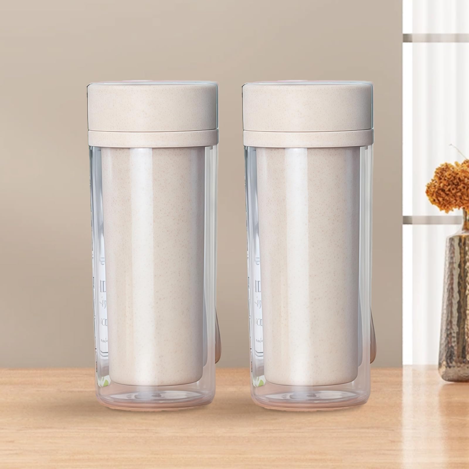 2 PACK Sports Water Bottle Leakproof Water Bottle for Men Women Duble Plastic Detachable Drink Cups for Home