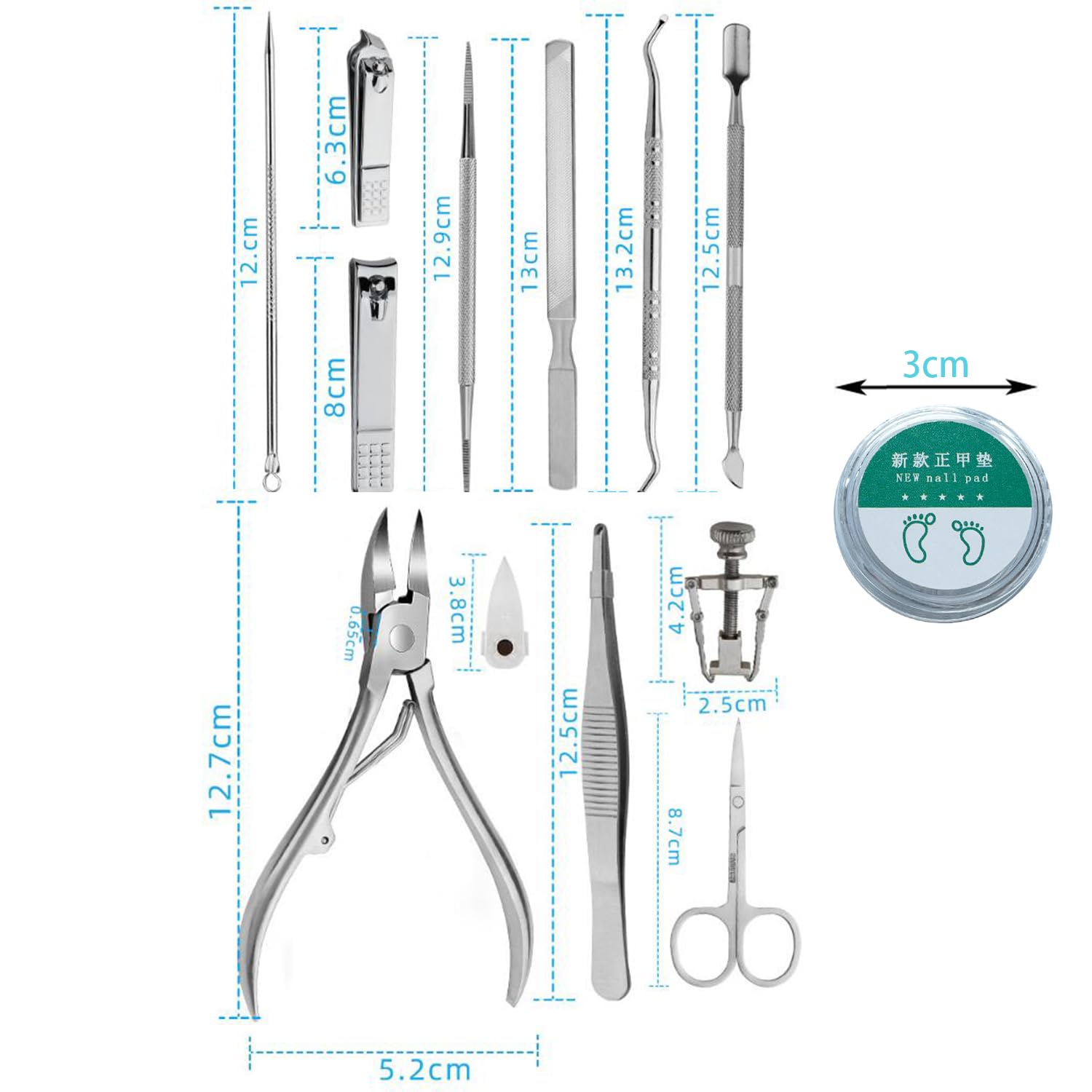 Unghie Incarnite Piedi Kit Pads - 12 Pezzi, Strumenti per la Cura Del Piede, Manicure in Acciaio Inox Tagliaunghie Dei Set, Pedicure Professionale Overgrown e Unghie