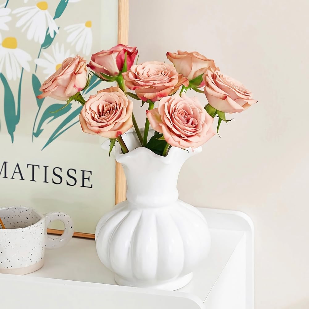 Flower Vase,Pumpkin Ceramic Vase, Ceramic Vase for Decor,Container for Flower, Centerpieces for Dining Table,for Living Room Desk Shelf Decor. (Bright