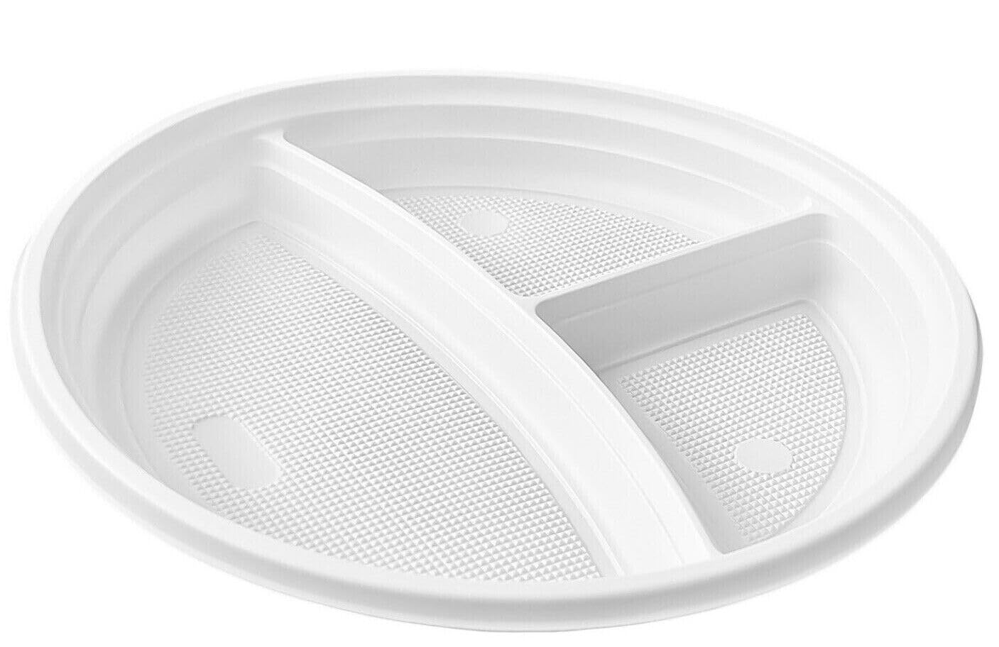 1000 x Menüteller 3-geteilt Mehrweg Plastikteller Ø 22 cm Wiederverwendbar