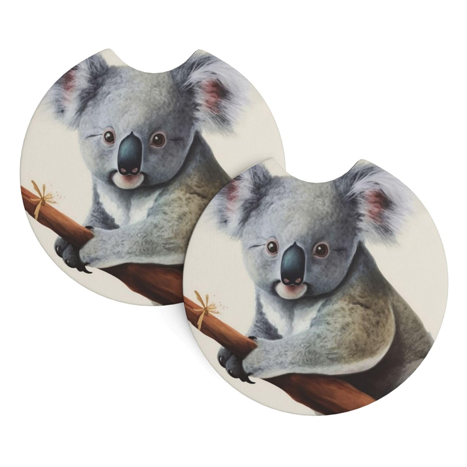 2 Pack Car Coaster for Cup Holders Koala and Butterfly Car Cup Coaster 2.7" Neoprene Non-Slip Automotive Cup Mat Universal Auto Car Interior Accessories for Women Men Cup Pad