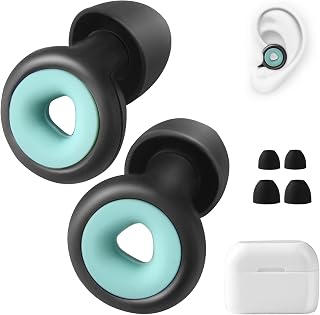Quiet Ear Plugs for Sleep, Noise Cancelling Earplugs for Sleeping, Reusable Ear Protectors Earplanes in Flexible Silicone for Noise Reduction with 6 Ear Tips in S/M/L(Black and Green)