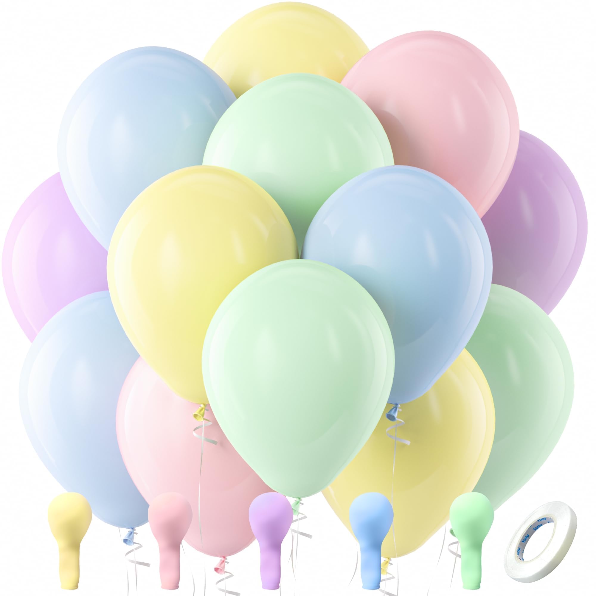 Bezente Pastel Balloons Latex Party Balloons, 100 Pack 12 inch Round Helium Multicolor Macaron Balloons for Birthday Baby Shower Wedding Decorations