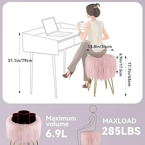 Miniatura 10 de Taburete de tocador con almacenamiento, taburete de piel sintética, asiento acolchado suave, reposapiés redondo con 4 patas de metal y pies