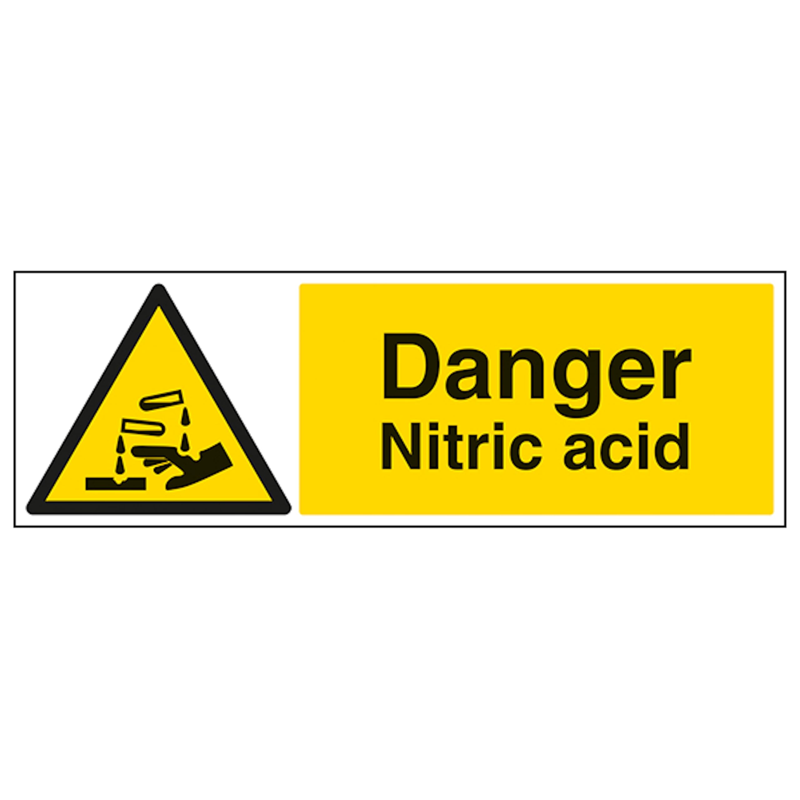 V Safety Danger Nitric Acid - Landscape 300 x 100 mm - Glow In The Dark 1mm Rigid Plastic Safety Sign, White