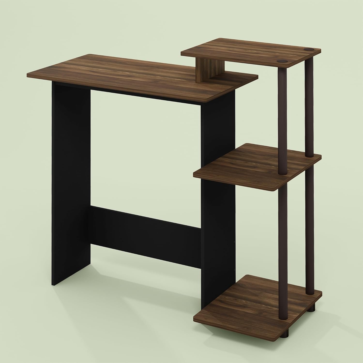 Varel Computer Desk, Writing Desk with Side Shelves for Home Office, Chestnut/Brown