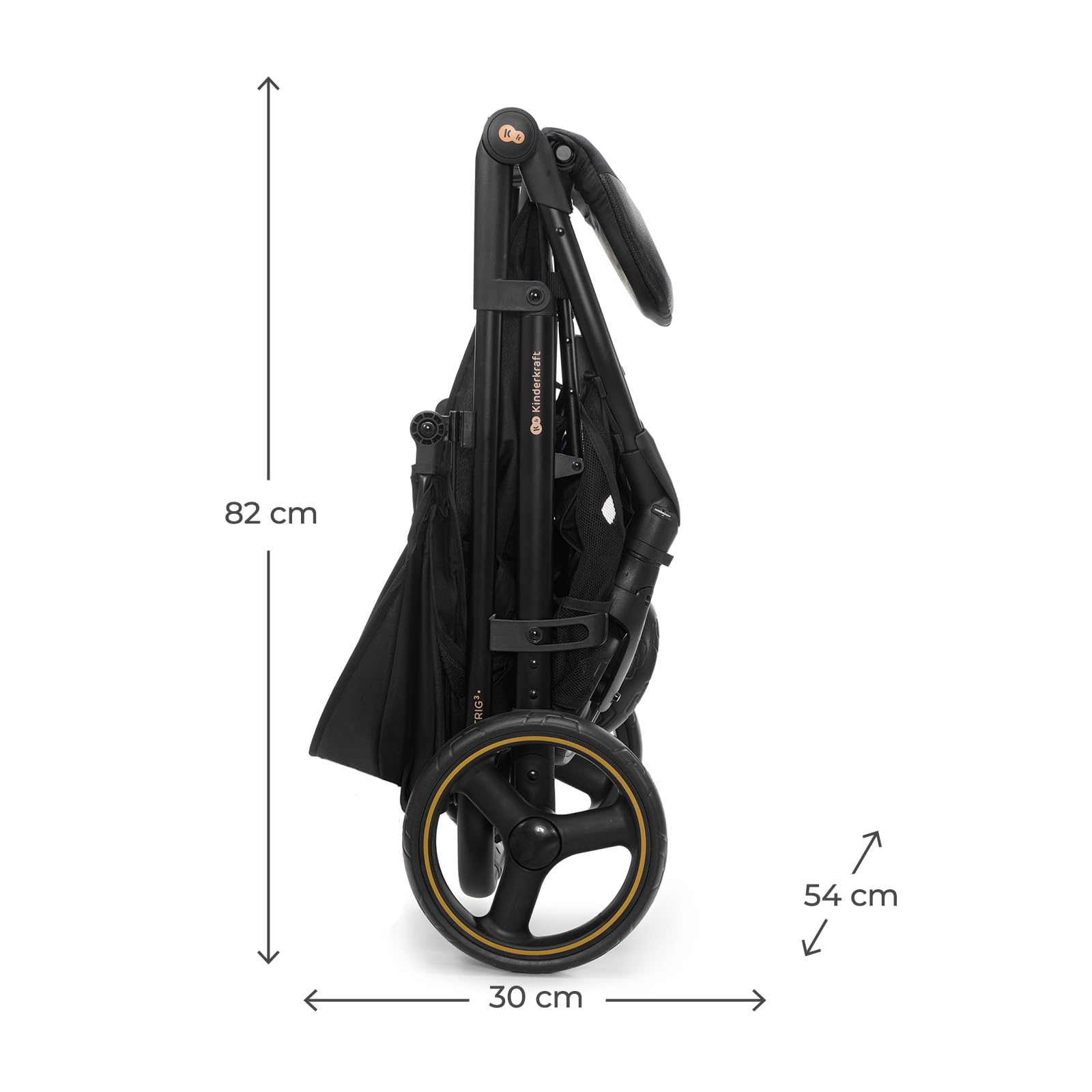 Kinderkraft TRIG 3 con vassoio, Passeggino 22 kg, CLICK & FOLD, Nero