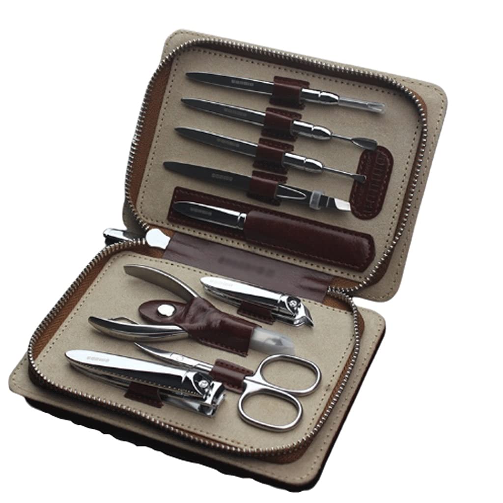 Zestaw manicure Zestaw manicure 9 szt. Cążki do paznokci Zestaw Profesjonalny Zestaw Manicure Grooming Zestaw Pedicure Zestaw Paznokci Paznokci 4.5in Pielęgnacja paznokci (Color : Light brown)