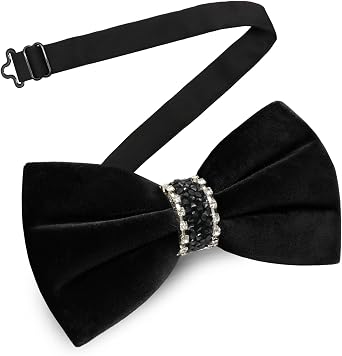 Velvet Bow Ties for Men with Rhinestone, Adjustable Pre-tied Mens Bowtie Chic Mens Bowties for Wedding Prom Party