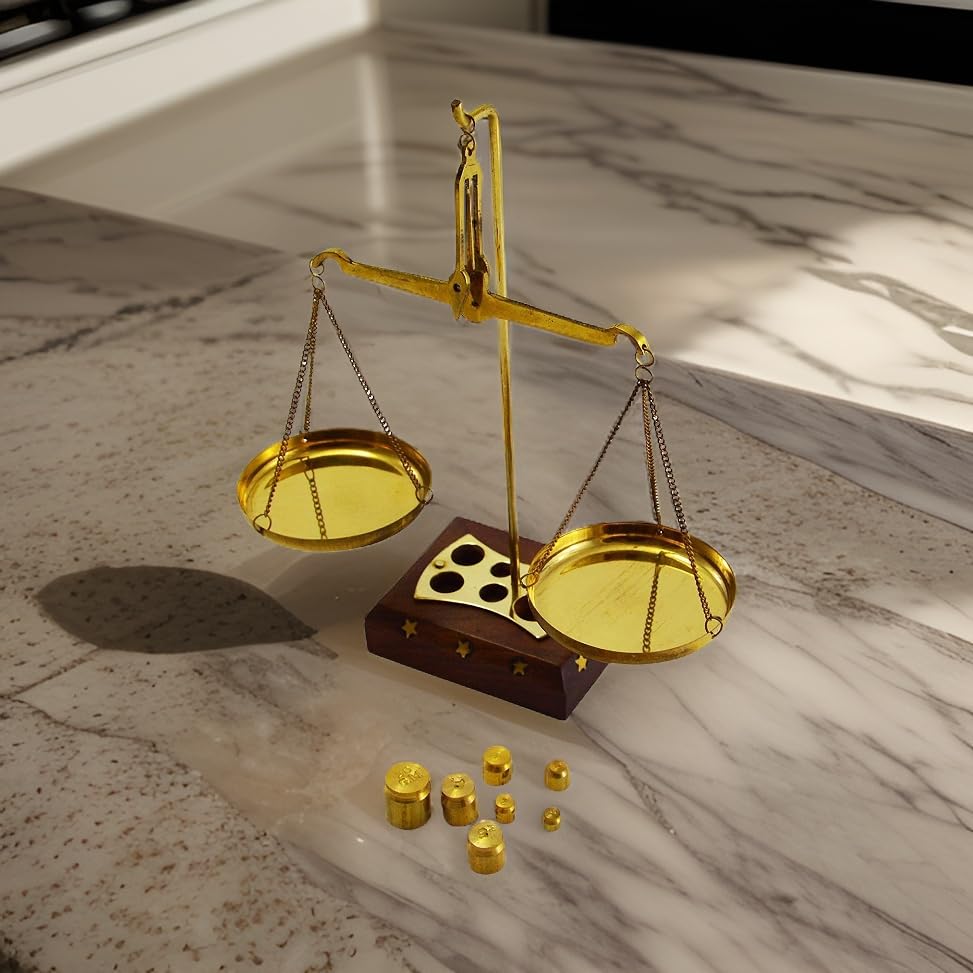 Salvus APP SOLUTIONS Traditional Brass Tarazu/Vintage Weighing Machine with Star Wooden Base Showpiece with Weighing Capacity of 50gm (7.5 Inch) Salvus APP SOLUTIONS Traditional Brass Tarazu/Vintage Weighing Machine with Star Wooden Base Showpiece with Weighing Capacity of 50gm (7.5 Inch)
