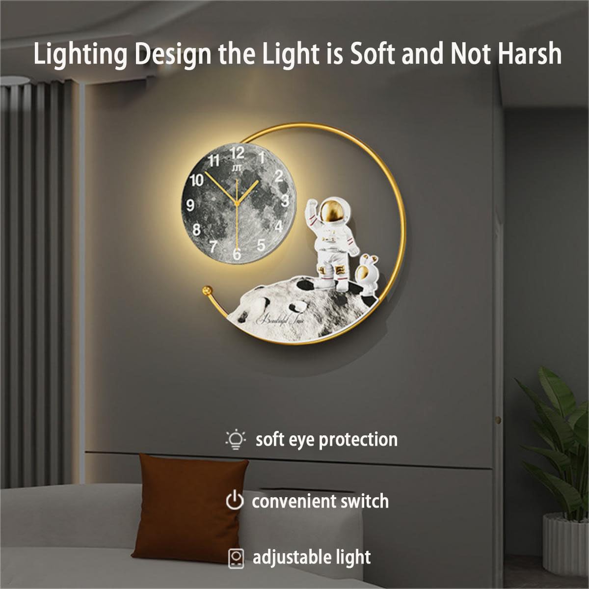 LANMOU Leuchtende Wanduhr Groß, Nachtlicht Wanduhr Ohne Tickgeräusche Wanduhr Lautlos Große Wanduhr Wohnzimmer Wanduhr Digital Groß Modern Quartz Lautlos Wanduhr für Wohnzimmer, Zimmer, Büro (Set B)