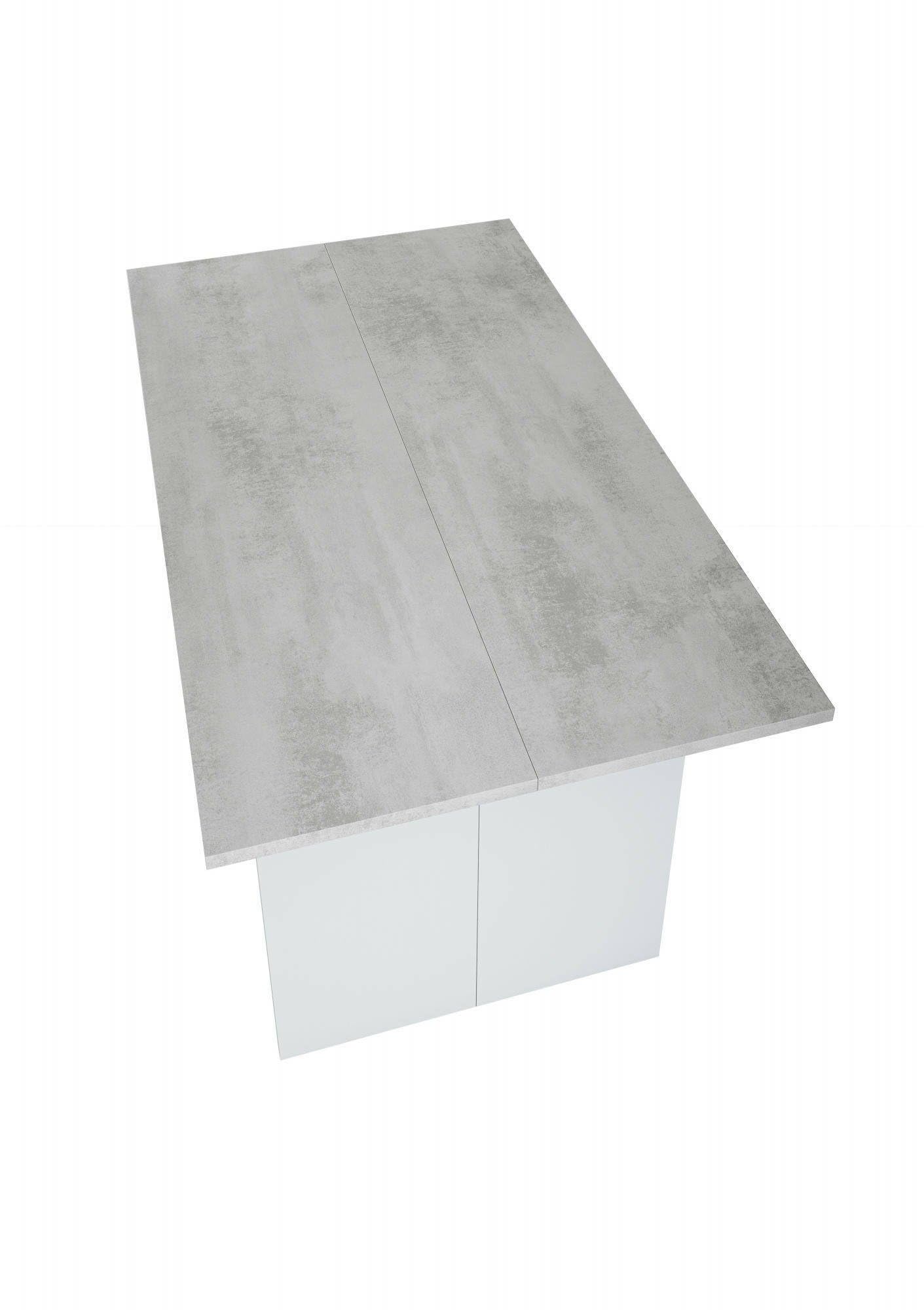 Dmora Tavolo Allungabile Salvaspazio Garland in Legno, 2-4 Posti con apertura a libro e vano contenitore, Per cucina, 35/70h77 cm Bianco Cemento