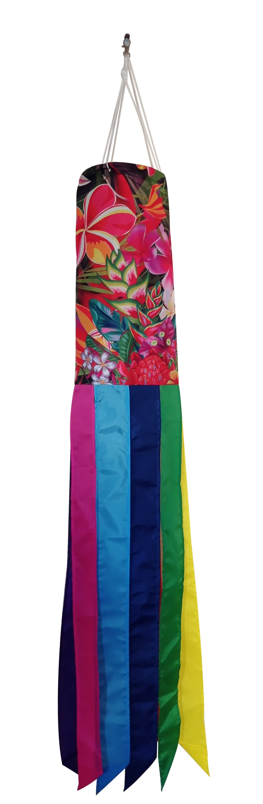 40-Inch Vibrant Tropical Flowers Scene Vibrant Windsock with Rainbow Tails