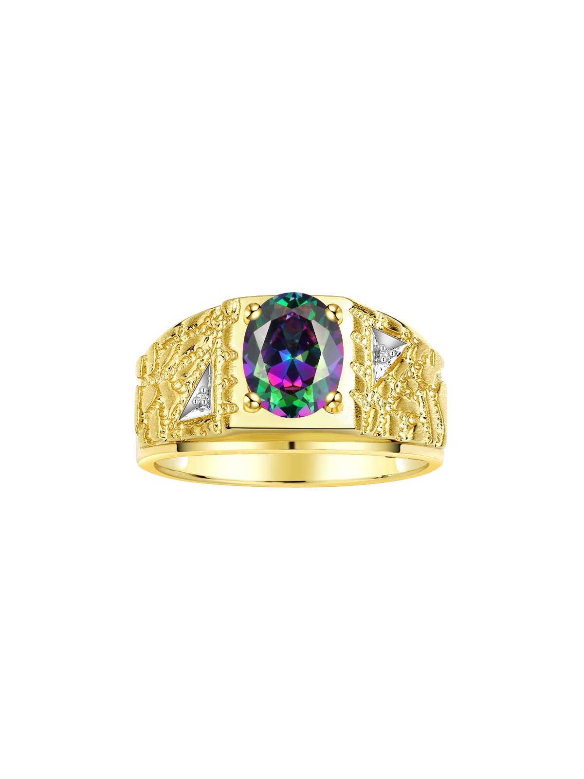 Rylos men's yellow gold plated oval alexandrite ring with diamonds