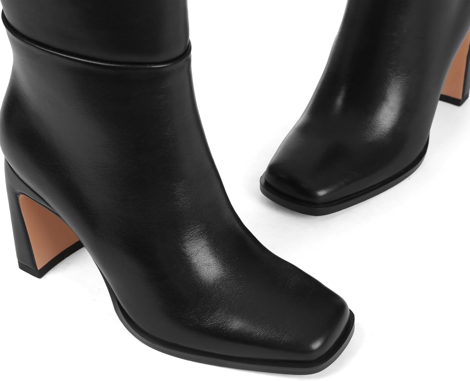 Knee High Boots for Women Square Toe Chunky Heel Leather Tall Fall Winter Fashion Dress Long Boots - Image 4