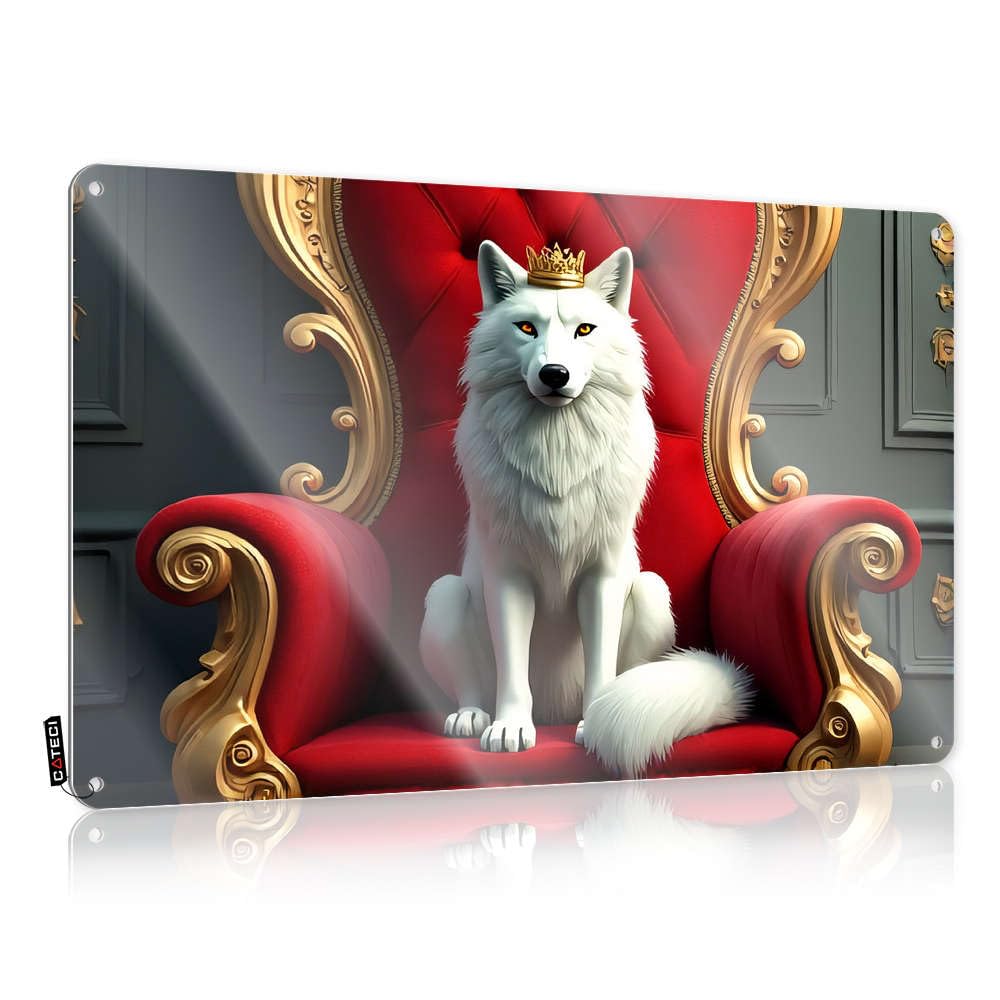 Fzfn Boys Colour A Crowned White Wolf Sits Majestically On An Ornate Throne Inappropriate Vintage Poster | Bedroom Accessories Vintage Style Decor Office Decoration Easy Hang(20X30cm)