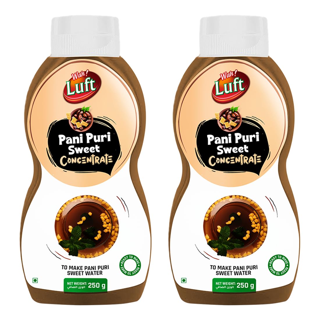 Wah Luft Instant and Delicious Pani Puri Sweet & Sour Paste, Tasty Golgappa Paste for Mixed Tangy and Spicy, Great for Poochka, Dahi Puri, Bhel, Pani Puri and Sweet Pani - 250g (Pack of 2)
