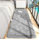 Picture of Foxmas Soft Runner Rug for Bedroom Living Room, 2x6 Feet Fluffy Area Rugs Shag Bedside Rug for Kids Nursery Room Plush Shaggy Dorm Hallway Rugs with Non-Slip Bottom Home Decor Carpet, Black
