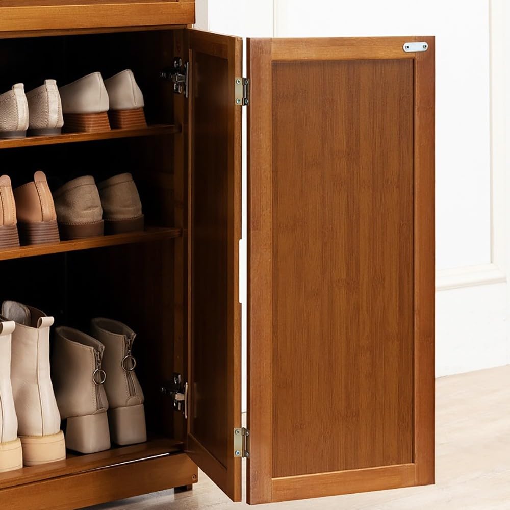 Scarpiera Portascarpe in bambù, Moderno Armadio Scarpe Stretto a 7 Ripiani con 4 Ante, Organizzatore Scarpe Risparmio Spazio per Ingresso, Armadietto Organizzatore Scarpe L117cm