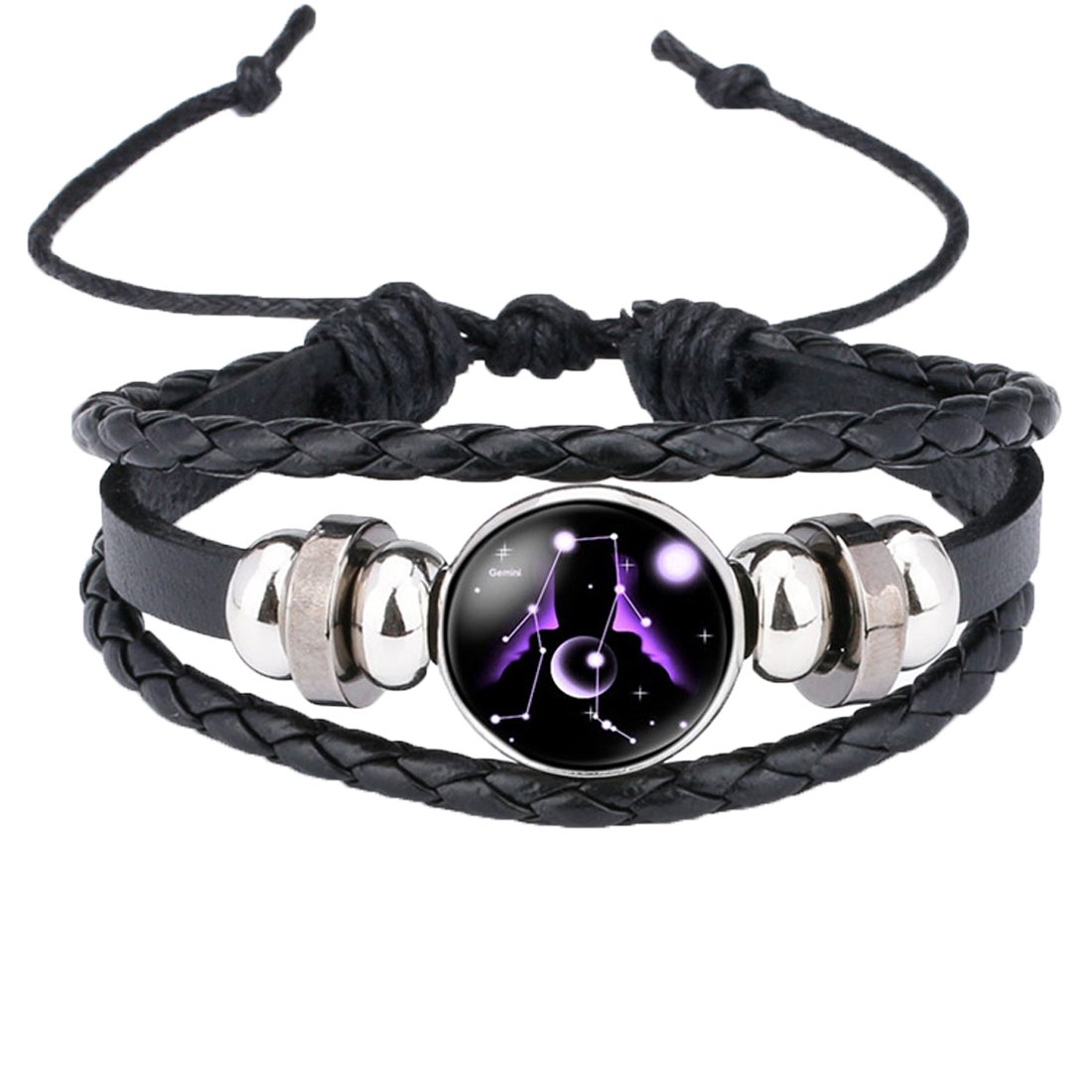 Caimeytie Braided Bracelet Adjustable Constellation Signs of Zodiac Clear Glass Charm Time Gems Serie