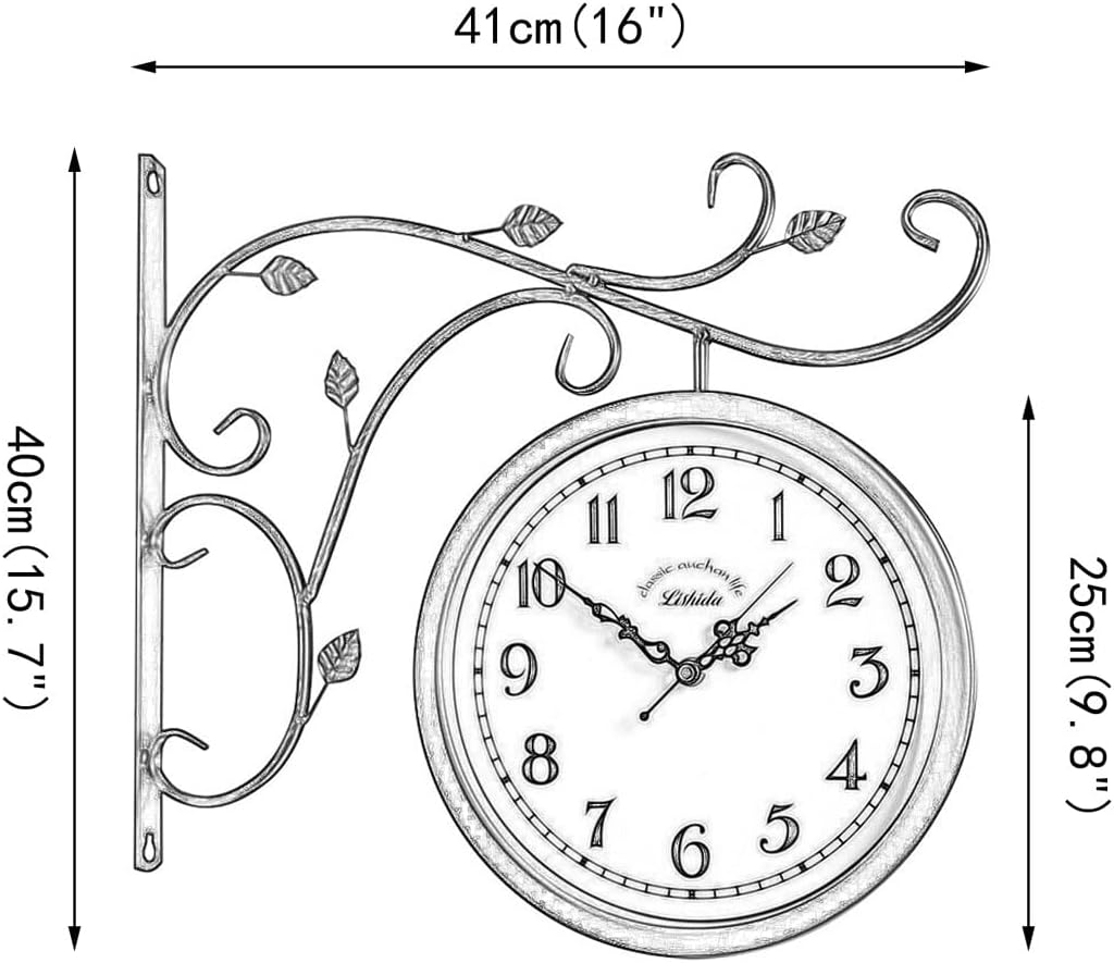 Outdoor Vintage Double Sided Clock Wall Clock Suitable for Garden Outdoor Antique Appearance Railway Station Clock Indoor Roman Numerals Clock
