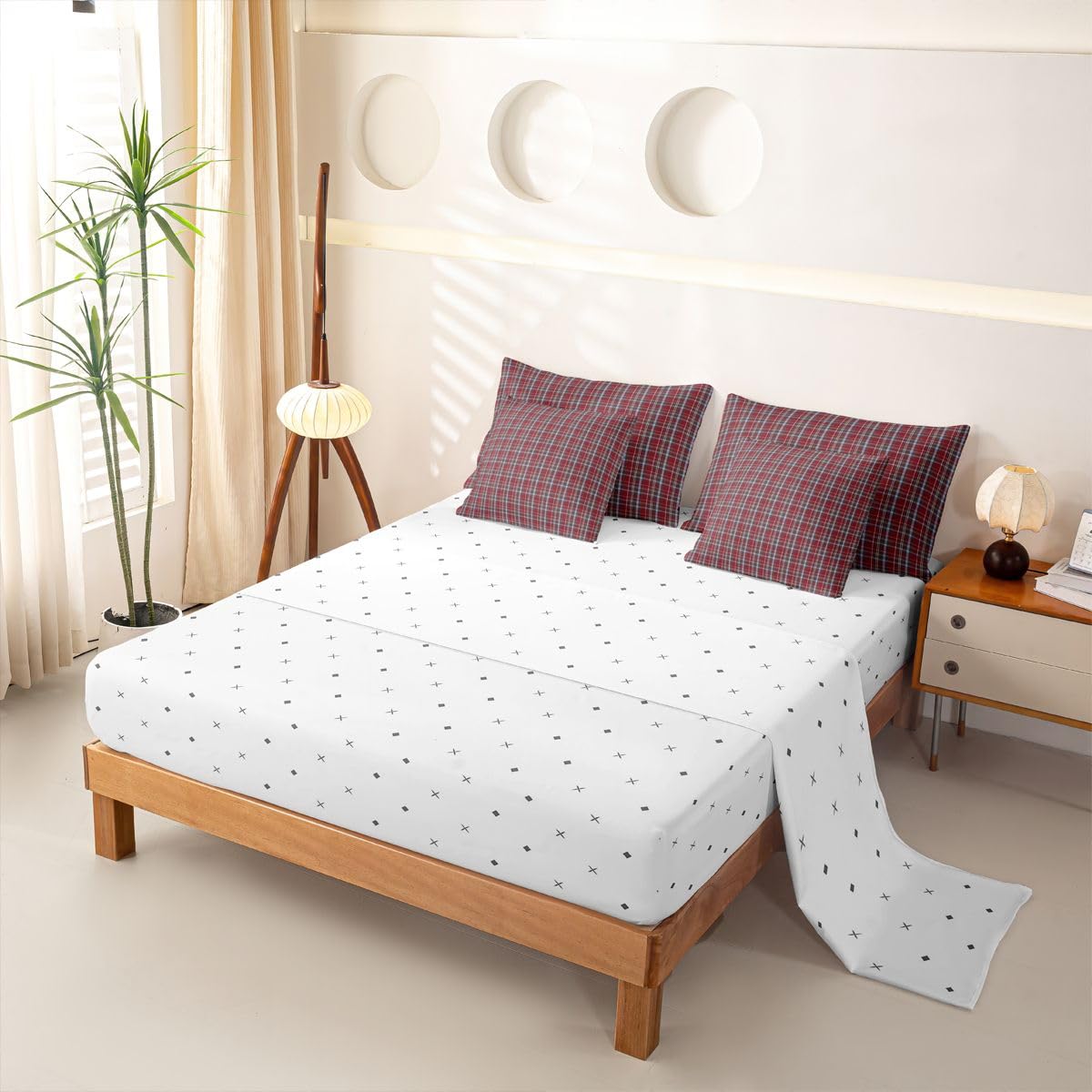 Loussiesd Set completo di biancheria da letto con copripiumino, lenzuola, federe, federe, 7 pezzi, colore: rosso