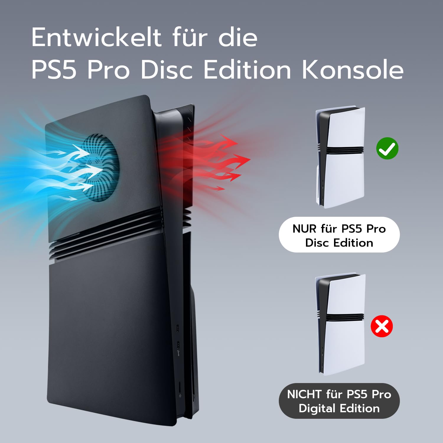 Mcbazel PS5 Pro Frontplatte, Gehäuseschutz Ersatz-Seitenteil Fassadenabdeckung mit Entlüftungsöffnung für Kühlluftschlitz für PlayStation 5 Pro Disc Konsole - Schwarz(Nicht für PS5)