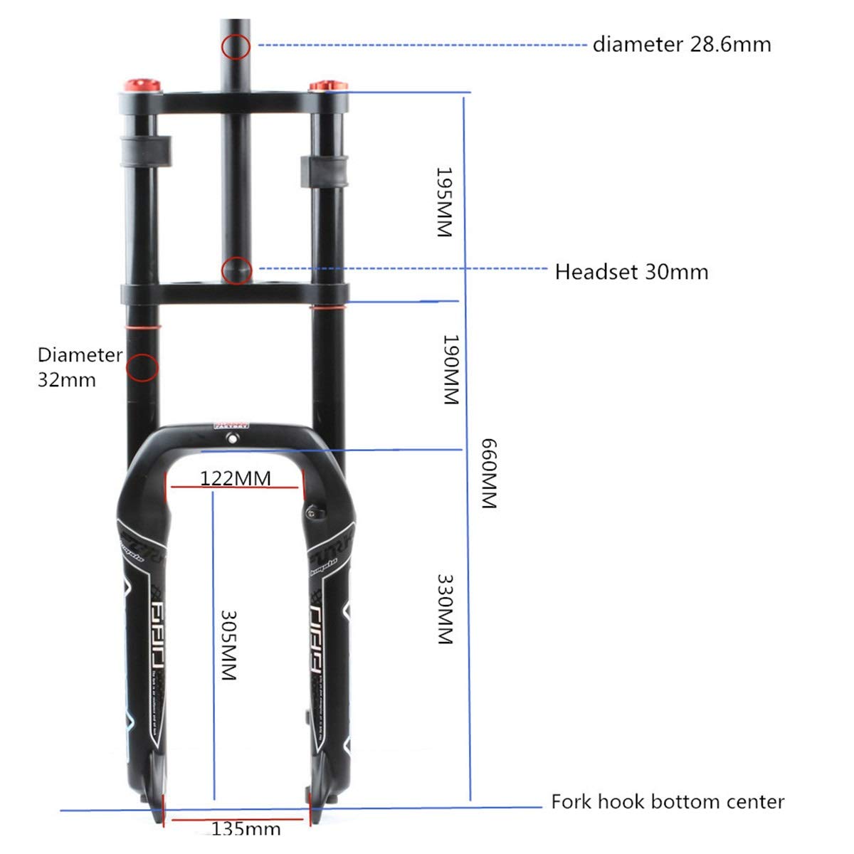 Skuter śnieżny/ATV Fat Widelec Zawieszenie Powietrza/Olej Podwójne Ramię Przednie 20 * 4.0 Szerokość 135MM 1-1/8 cala Kontrola Podróży 140MM QR