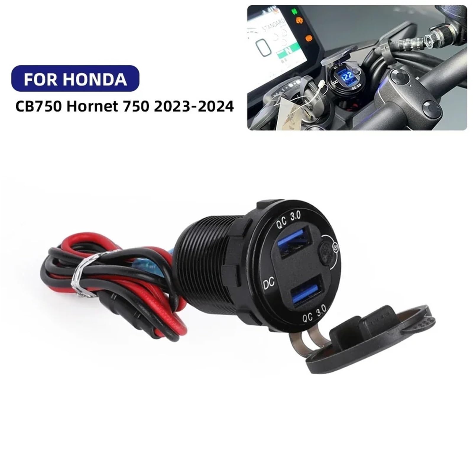 Uniwersalny zestaw naprawczy do przepustnicy motoc Pasuje do Honda CB750 Hornet 750 2023-2025 Gniazdo zasilania 3.0 Szybkie złącze USB AUX Adapter Gniazdo kabla