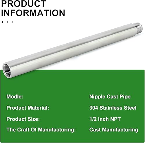 Miniatura 314 de TAISHER 2 accesorios de tubería de acero inoxidable, 1/2 "NPT x 1/2" NPT macho roscado, tubo fundido de pezón de 6 pulgadas de longitud 1.969 in