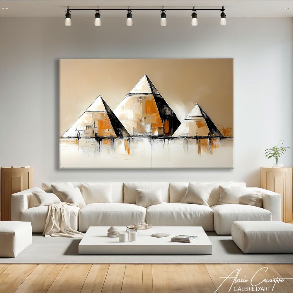 Cuadro egipcio Pirámide – Mural decorativo en Egipto – Lienzo impreso en pared, color beige – Deco de pared, elegante salón, – Cuadro egipcio – Impresión sobre lienzo – Idee Deco Bureau (80 x 60 cm)