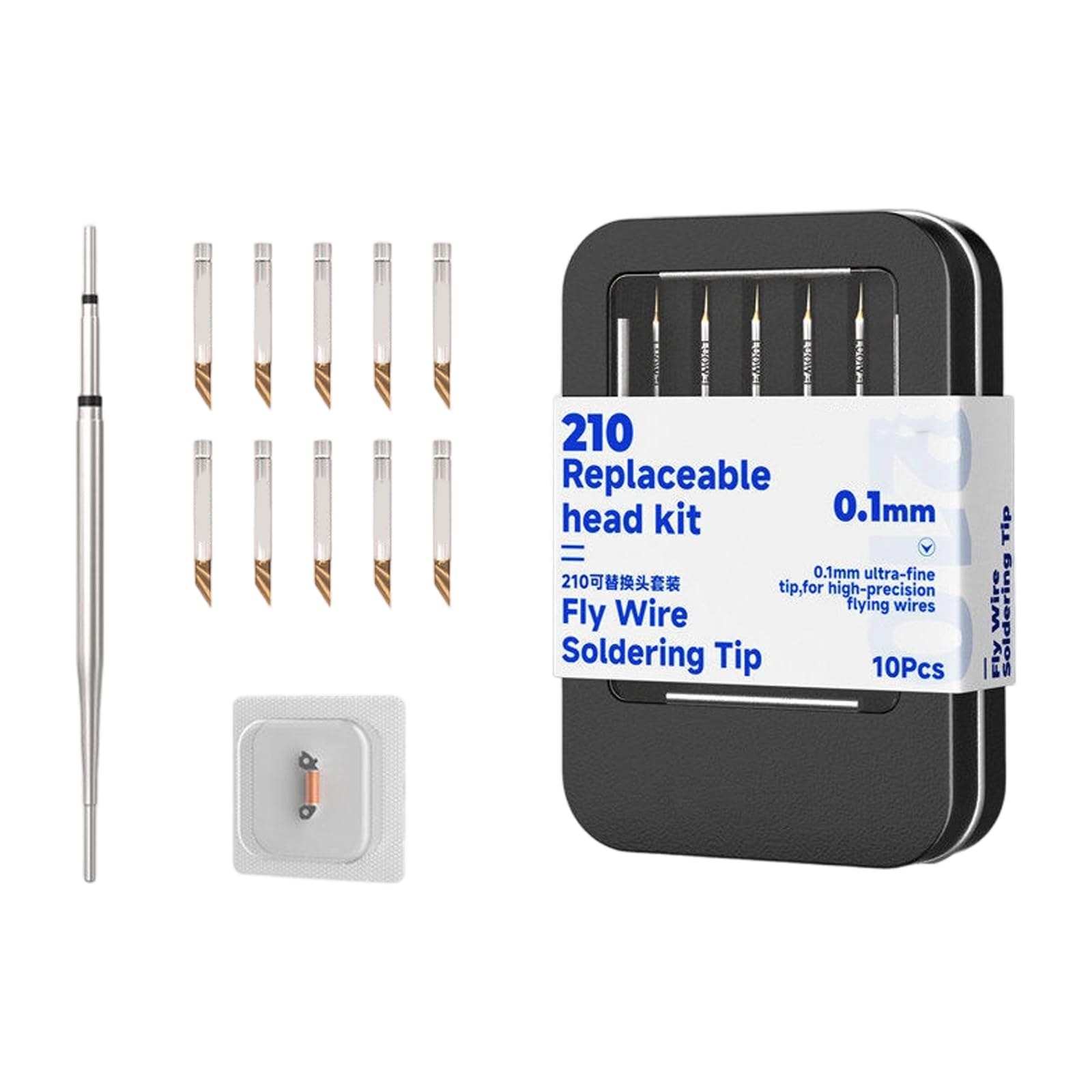 Carotoe A 10 Count C210 Soldering Head Set With Heat Insert, 0.1Mm Fine Fly Wire Heads For Phone Board Nd Screen Cable Service Phone Board Service Soldering Head Set