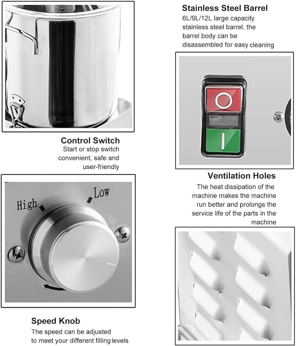 Commercial Food Processor Heavy Duty Electric Vegetable Chopper,6L/9L/15L Stainless Steel Multifunctional Meat Grinder Veggie Cutter Mincer,Food Chopper Machine for Potato,Onion,Ginger,Cabbage(9L)