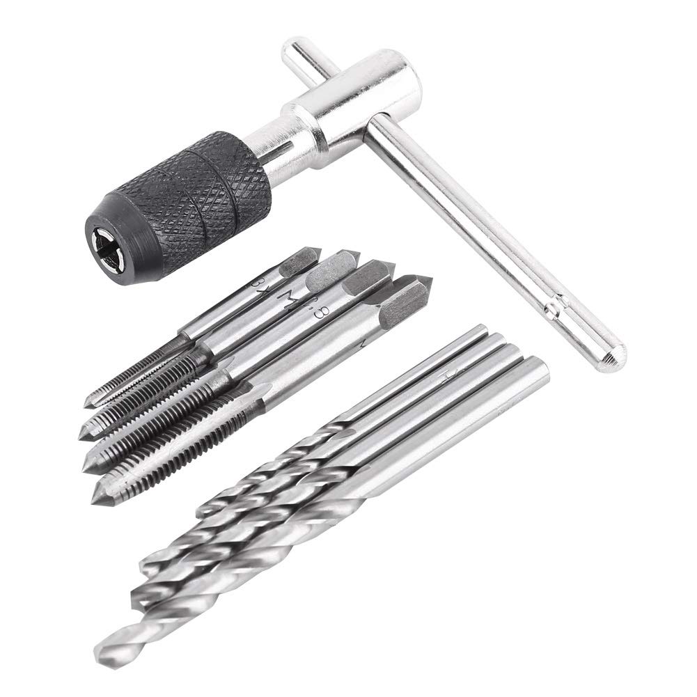9PCS/Set Screw Taps & T-Shaped Wrench & Twist Drill Bits Threading Tapping Hand Tool Kit