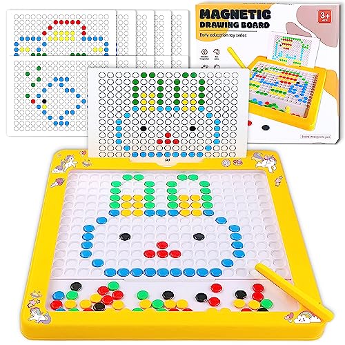 Magnetic Drawing Board For Kids, Educational Preschool Toy, Travel Toys For 3 4 5 6 Year Old Toddlers Boys Girls Magnetic Dot Art, Large Doodle Board With Magnetic Pen, Beads & Cards(12.4"X12.4") #TOP9