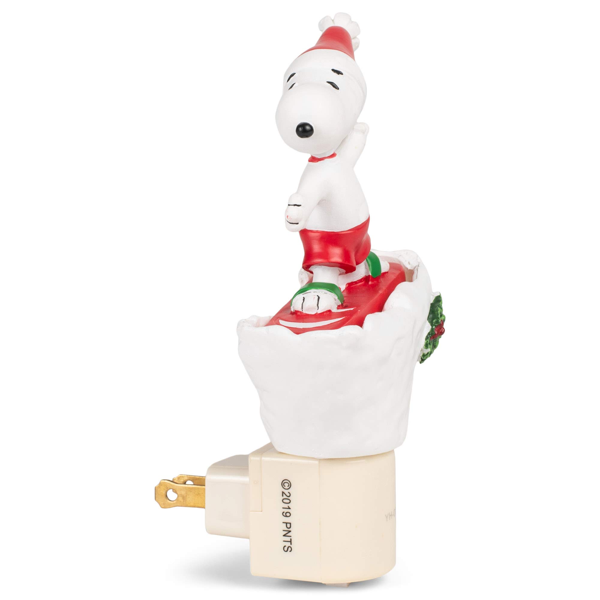 Roman 6.25 Inch Tall Snoopy Snowboard Night Light with Holly Plug