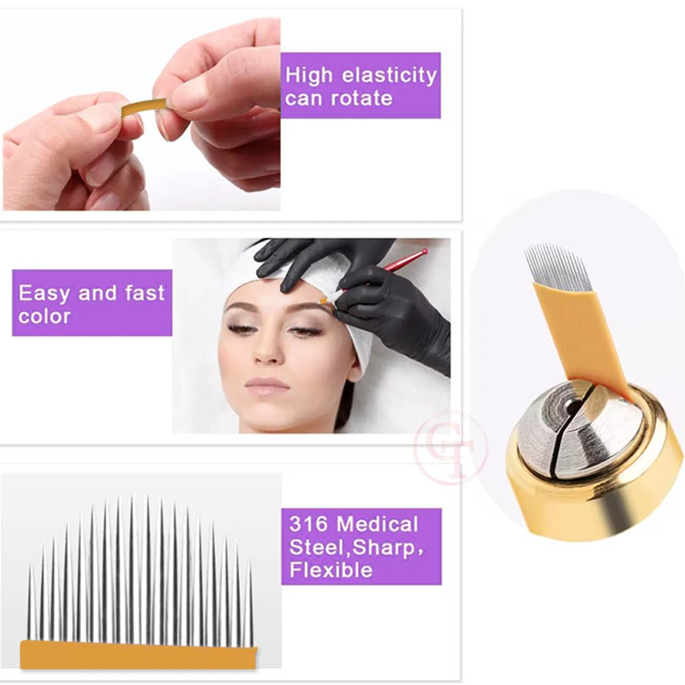 50 agujas de microblading de 0,18 mm en forma de U, 18 pines, desechables, para maquillaje permanente, ideales para tatuajes. Pluma manual (TB-PDH Blades-0.18mm U18-50pcs)