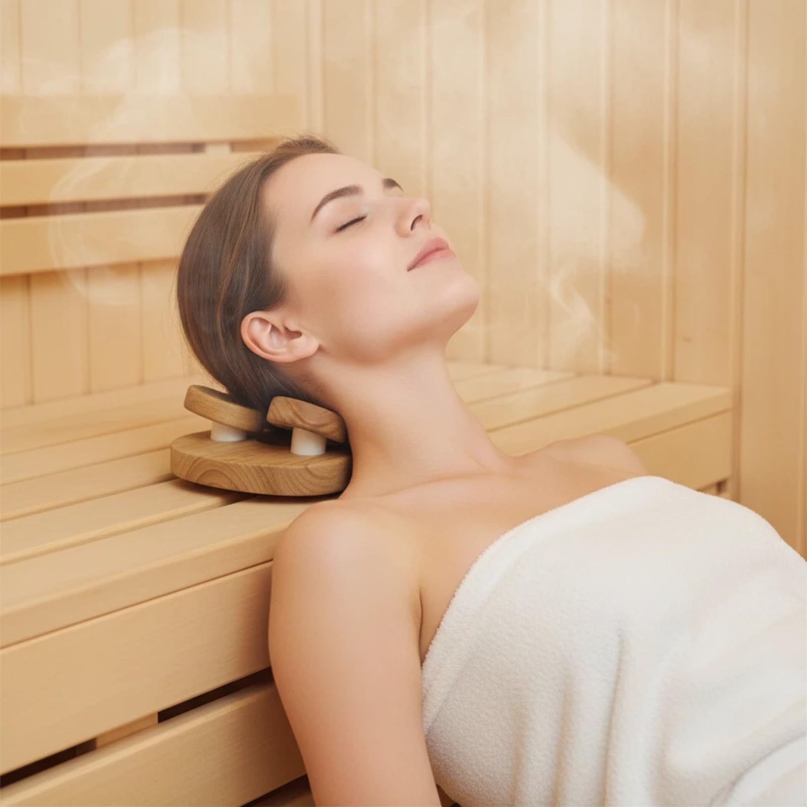 Generico Poggiatesta per Sauna in Legno con Disco Rotante, Cuscino cervicale per Sauna in Legno a Quattro Punti, Supporto per la Testa e Cuscino per Il Collo per alleviare Il Dolore a Collo e Spalle.