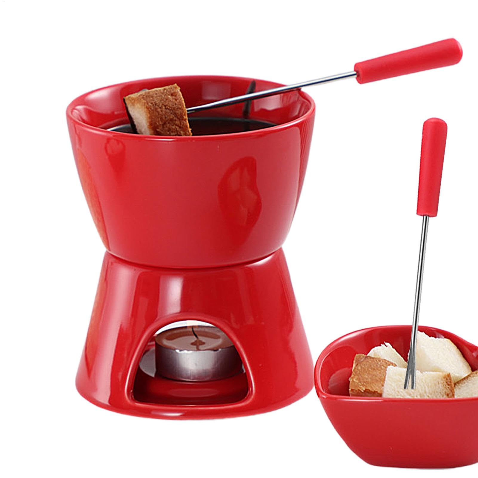 Melting Fondue Cup - Fondue Cup Ceramic Melting Pot with 2 Forks | Fondue Pot Set for Chocolate | Ceramic Chocolate Warmer Cup Kit - Large Capacity Melt Hot Pot Cup for Picnics Parties Teas